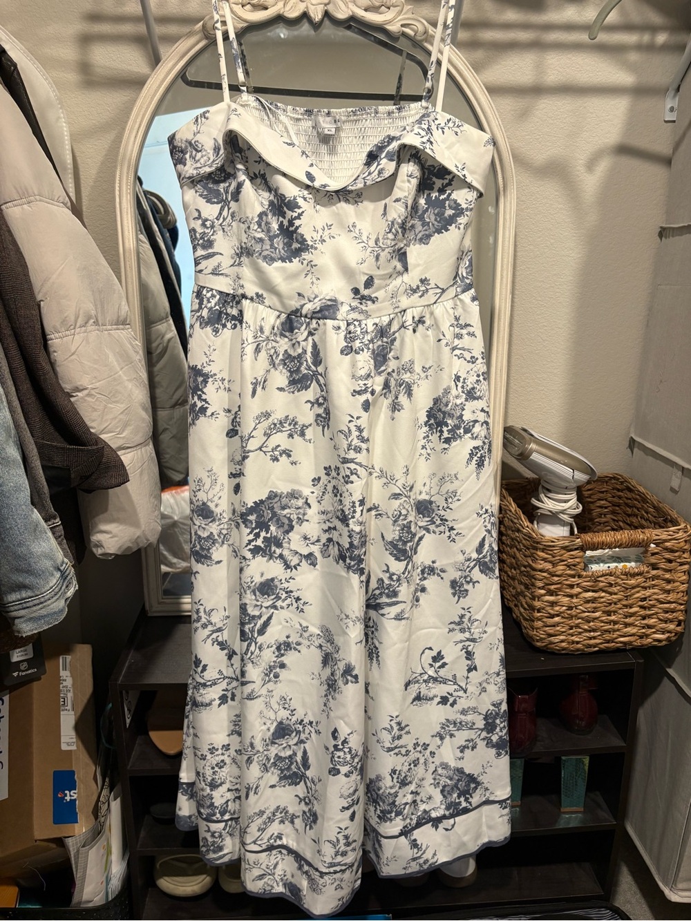Baltic Born White Midi Dress with Blue Floral Print